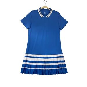 Addison Bay Sea Island Dress Cerulean Blue White Pleated Tennis Golf Polo M NWT